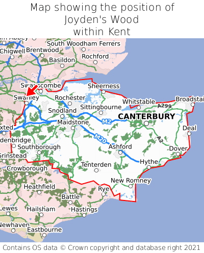 Map showing location of Joyden's Wood within Kent