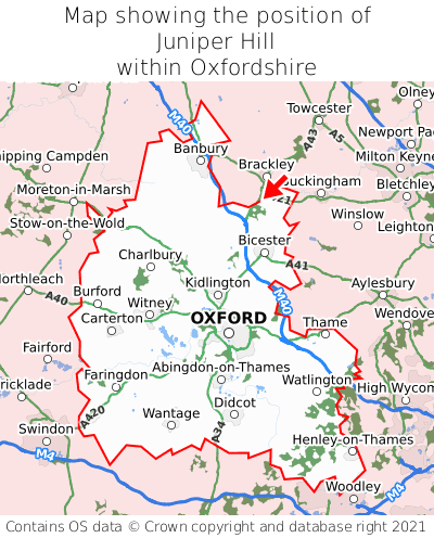 Map showing location of Juniper Hill within Oxfordshire