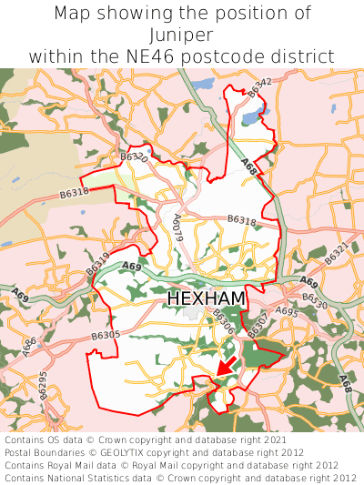 Map showing location of Juniper within NE46