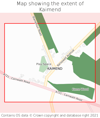 Map showing extent of Kaimend as bounding box