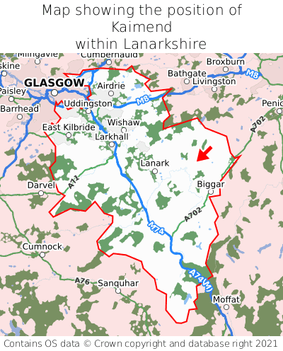Map showing location of Kaimend within Lanarkshire