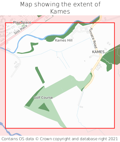 Map showing extent of Kames as bounding box