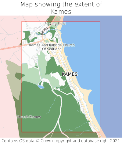 Map showing extent of Kames as bounding box