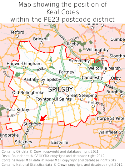 Map showing location of Keal Cotes within PE23