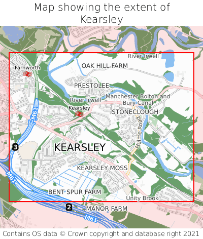 Map showing extent of Kearsley as bounding box