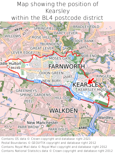 Map showing location of Kearsley within BL4