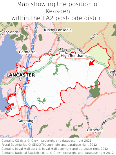 Map showing location of Keasden within LA2