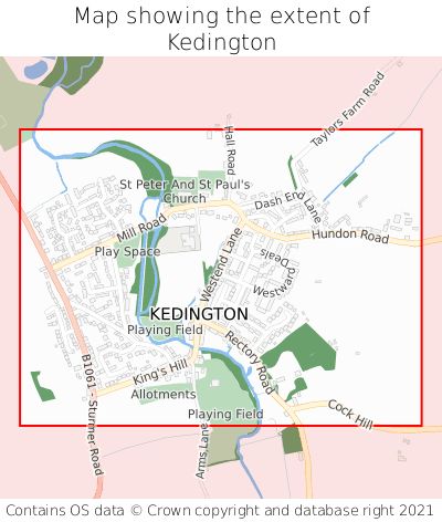 Map showing extent of Kedington as bounding box