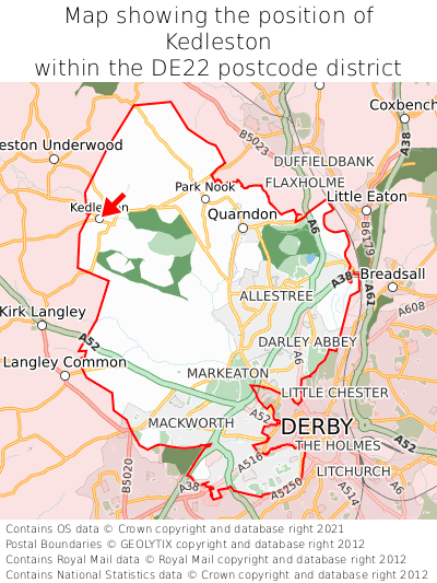 Map showing location of Kedleston within DE22