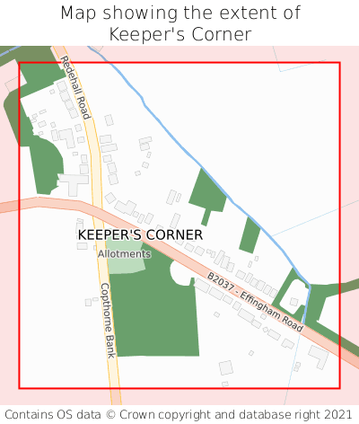 Map showing extent of Keeper's Corner as bounding box