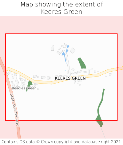 Map showing extent of Keeres Green as bounding box