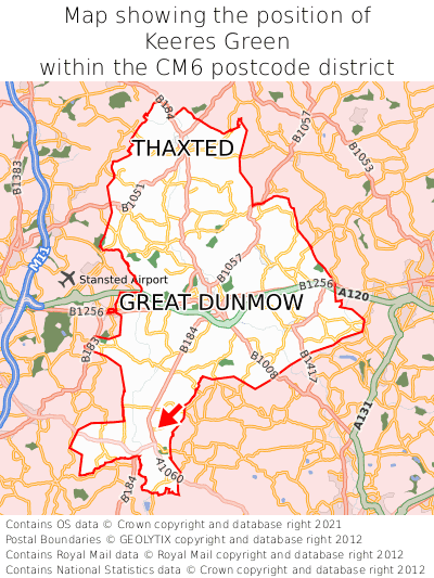 Map showing location of Keeres Green within CM6