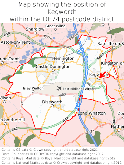 Map showing location of Kegworth within DE74