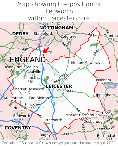 Map showing location of Kegworth within Leicestershire