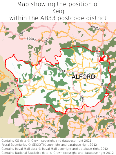 Map showing location of Keig within AB33