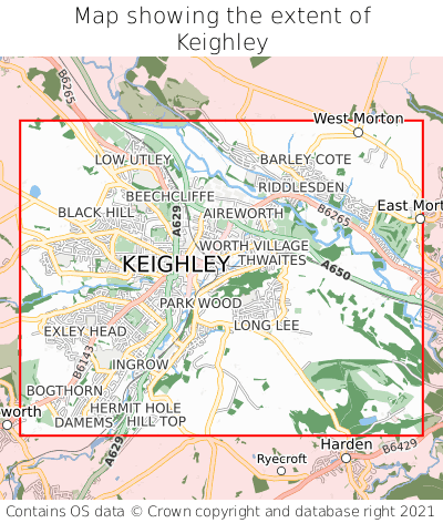 Map showing extent of Keighley as bounding box