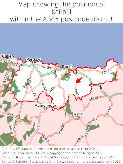 Map showing location of Keilhill within AB45