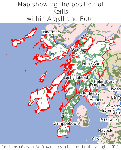 Map showing location of Keills within Argyll and Bute