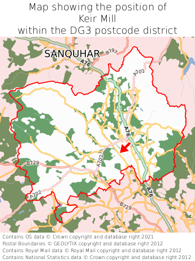 Map showing location of Keir Mill within DG3