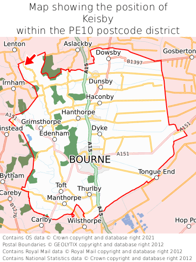 Map showing location of Keisby within PE10