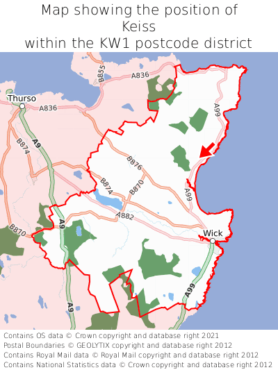 Map showing location of Keiss within KW1