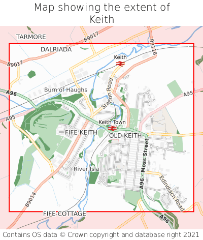Map showing extent of Keith as bounding box