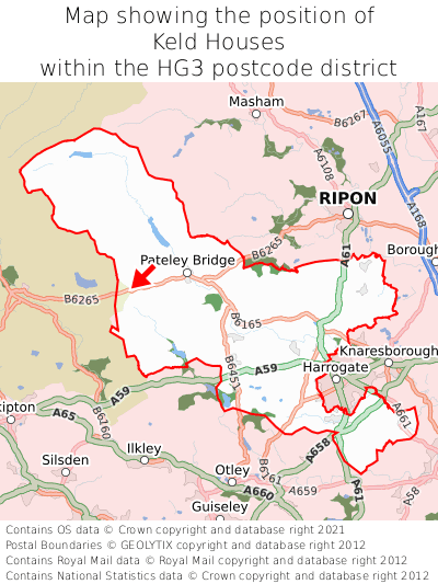 Map showing location of Keld Houses within HG3