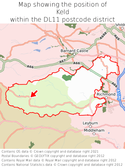 Map showing location of Keld within DL11