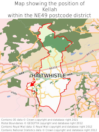 Map showing location of Kellah within NE49