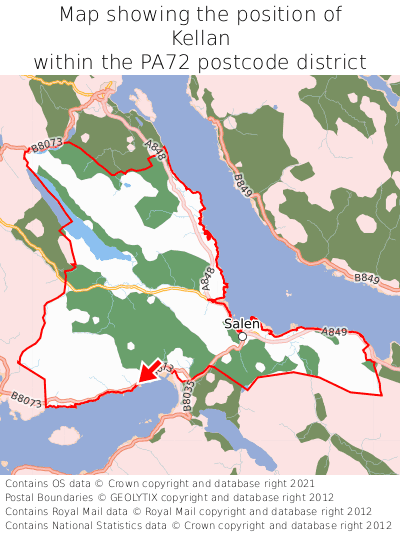 Map showing location of Kellan within PA72