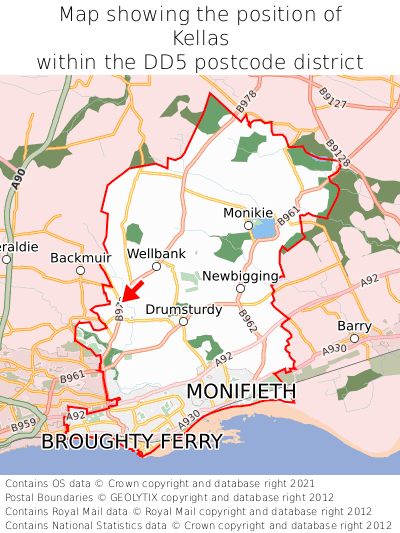 Map showing location of Kellas within DD5