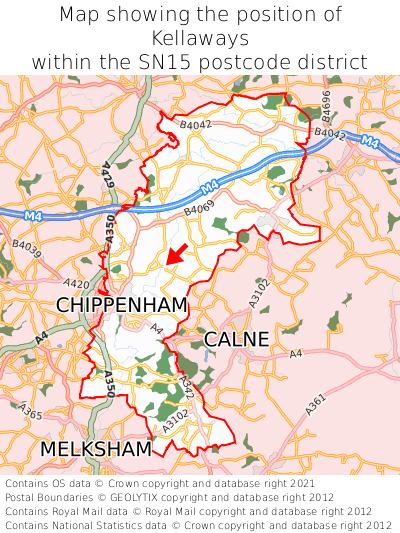 Map showing location of Kellaways within SN15