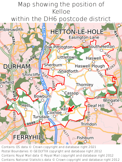 Map showing location of Kelloe within DH6