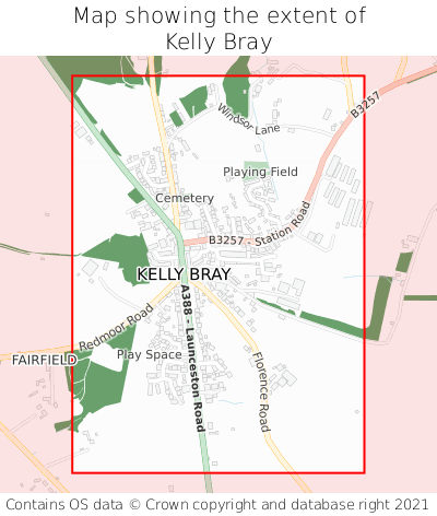 Map showing extent of Kelly Bray as bounding box