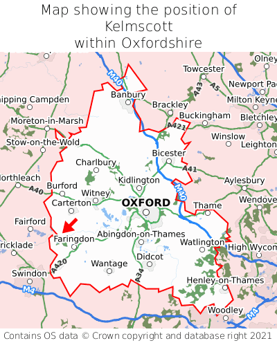 Map showing location of Kelmscott within Oxfordshire