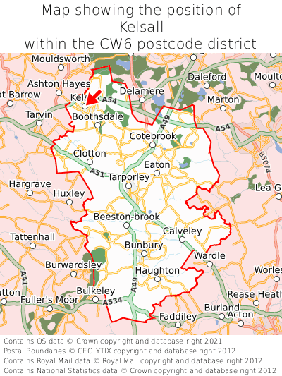 Map showing location of Kelsall within CW6