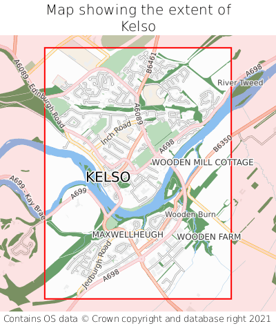 Map showing extent of Kelso as bounding box
