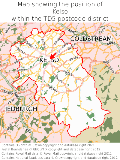 Map showing location of Kelso within TD5