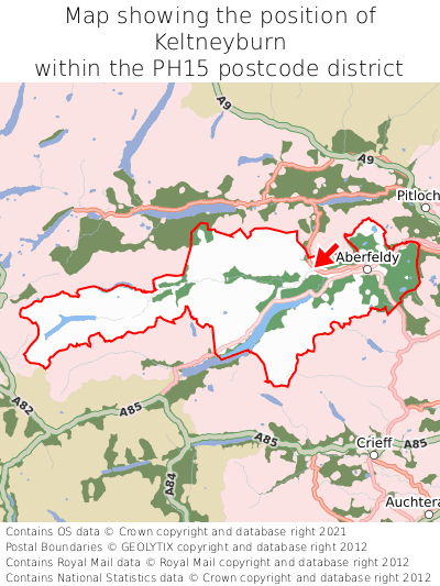 Map showing location of Keltneyburn within PH15