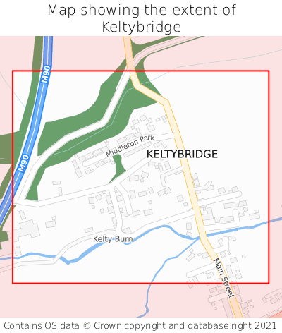 Map showing extent of Keltybridge as bounding box