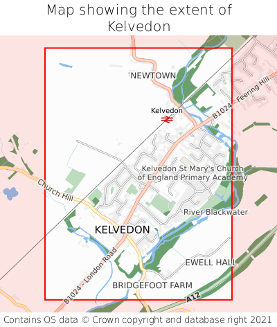 Map showing extent of Kelvedon as bounding box