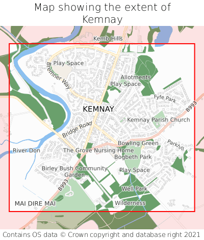 Map showing extent of Kemnay as bounding box