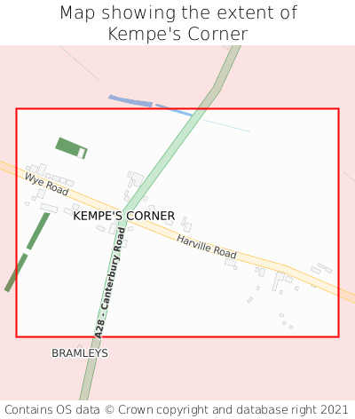 Map showing extent of Kempe's Corner as bounding box