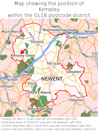 Map showing location of Kempley within GL18