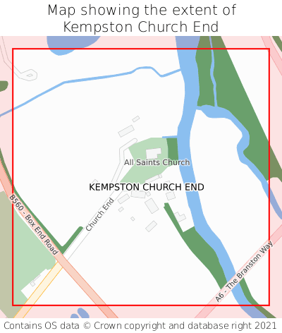 Map showing extent of Kempston Church End as bounding box