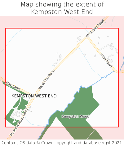 Map showing extent of Kempston West End as bounding box