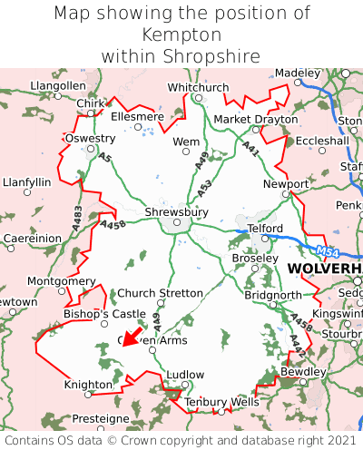 Map showing location of Kempton within Shropshire