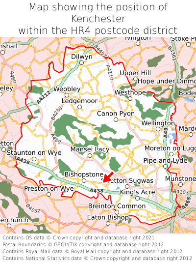 Map showing location of Kenchester within HR4