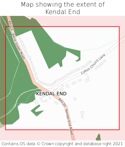 Map showing extent of Kendal End as bounding box