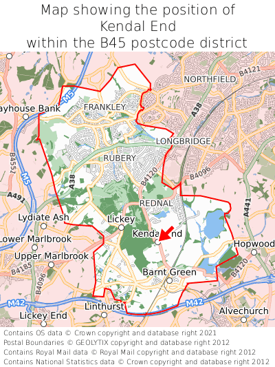 Map showing location of Kendal End within B45